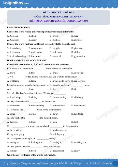 Đề thi học kì 2 Tiếng Anh 8 English Discovery - Đề số 1
